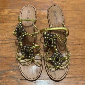 Miu Miu Boho Gold Sandals